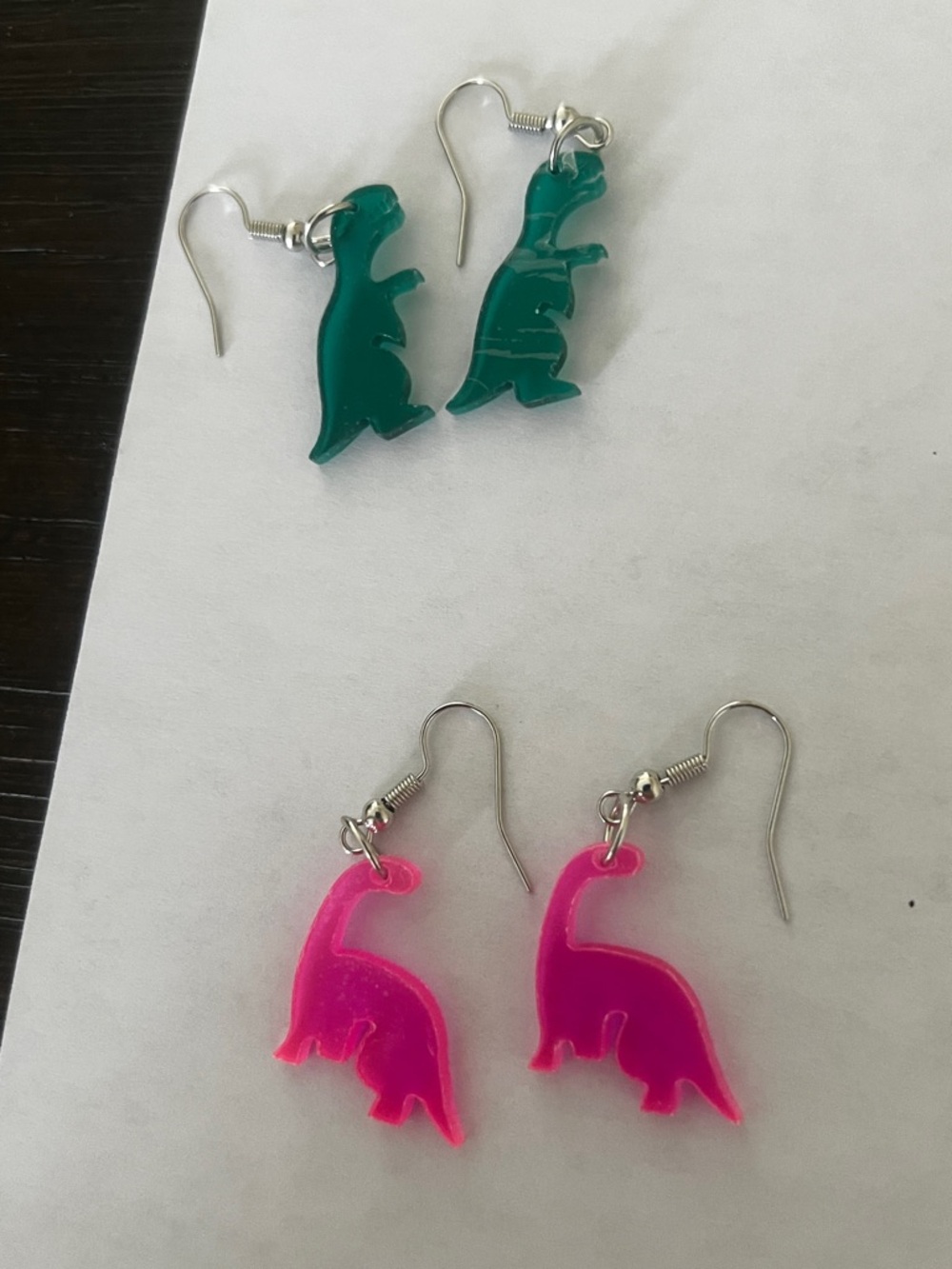 Kids Dino Acrylic Drop Earrings - Pink and Teal set of 2